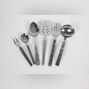 Curated Vintage Set of Six Mismatched Serving Pieces Mid Century Modern Stainles